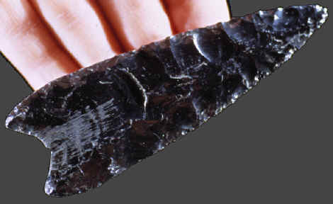 Cast of an Obsidian Clovis point from the Fenn cache.