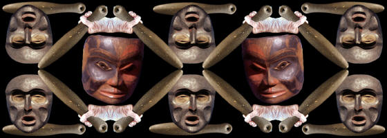 Abstract image of northwest coast club and masks.