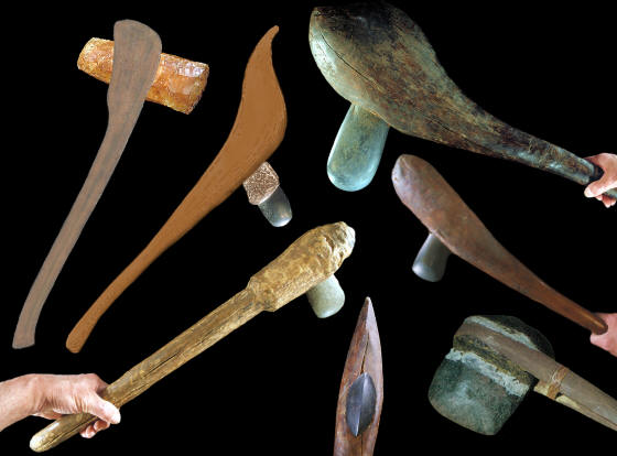 Hafted axes from U.S. Europe, New Guinea & Australia.
