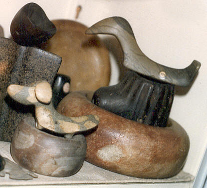 2 birdstones and other artifacts, Caldwell collection.