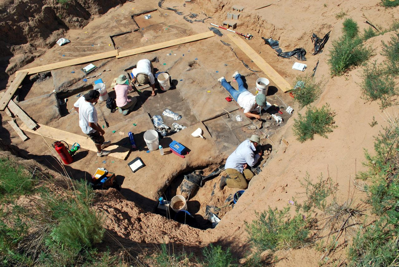 Archaeological team excavating at Blackwater Draw.