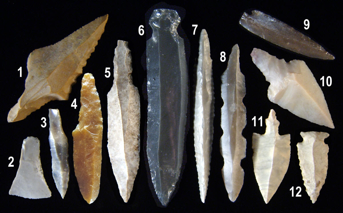 12 projectile points made on blades and flakes.