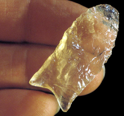 Optically clear quartz crystal fluted point, Cactus Hill site.
