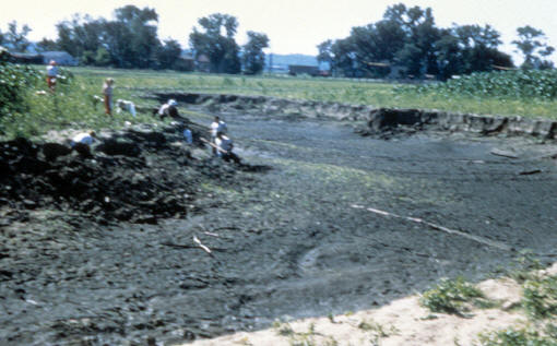 Flood of 1954 water damage on Cahokia Mounds site.