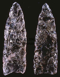 Clovis point made of clear quartz crystal from Fenn cache.