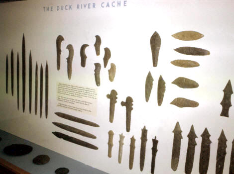 Duck River cache artifacts, museum exhibit.