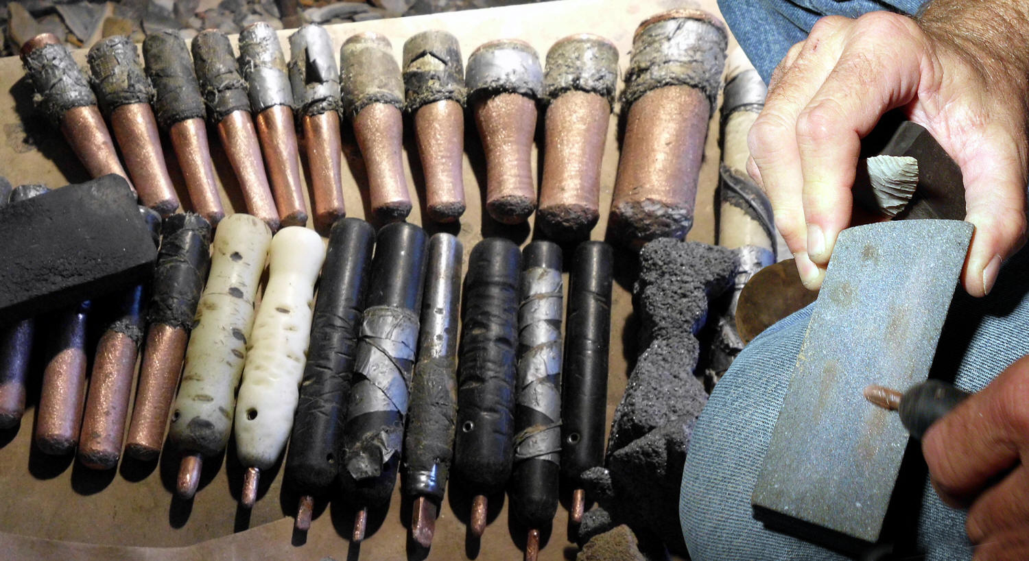 George Eklund's copper flintknapping tools.