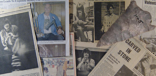 Newspaper articles about George Eklund's flintknapping.