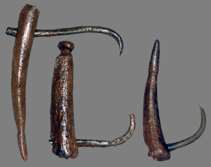 Three fishhooks from the Steinhatchee River in Florida.