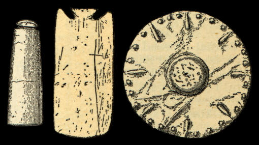 Drawings of three gold artifacts from Florida.