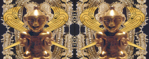 Abstract image of gold artifacts.