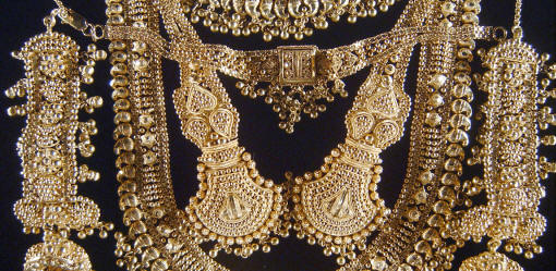 Ethnographic gold jewelry from india.