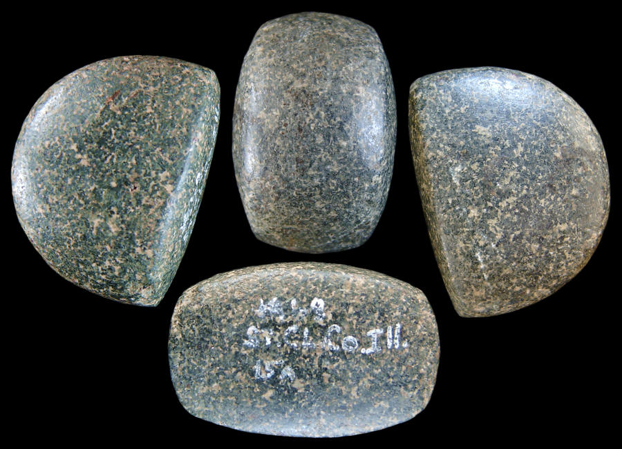Polished granite hemisphere from St. Clair Co., Illinois.