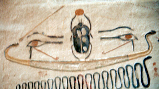 Scarab beetle on wall of Egyptian tomb.