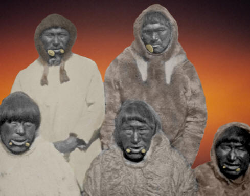 Five Eskimo men & women wearing labrets.