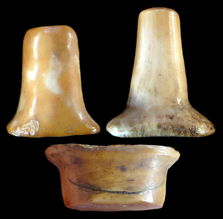 3 labrets from Alaska made of bone and ivory.