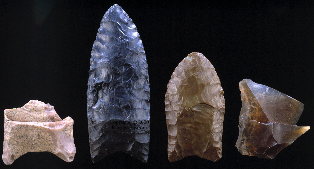 Three Clovis points and flake from the Lange Ferguson site.