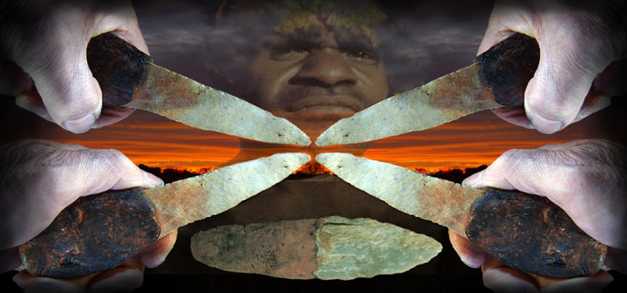 Abstract image of aboriginal man and lielira knives.