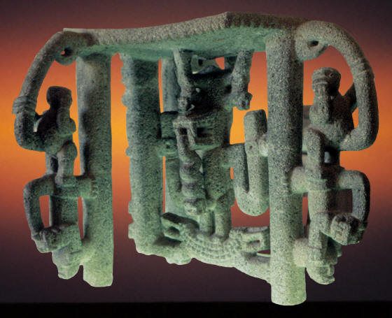Very complex form of ceremonial metate from Costa Rica.