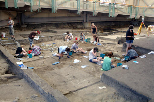 Augustana students excavating inside the Archeodome.