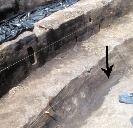 Water seepage at bottom of excavation.