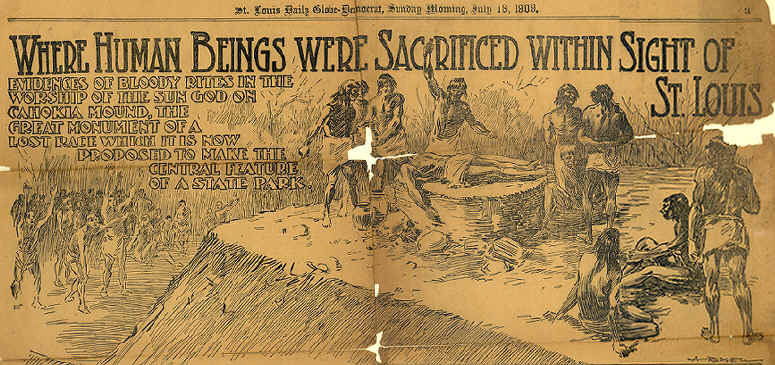1909 St. Louis newspaper showing Indians sacrificing someone.