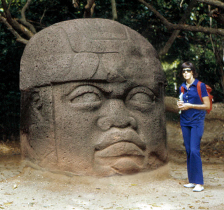 Olmec colossal head monument 1 at La Venta site.