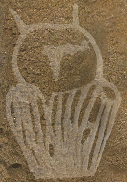 Oldest owl engraving in Chauvet Cave, computer generated.