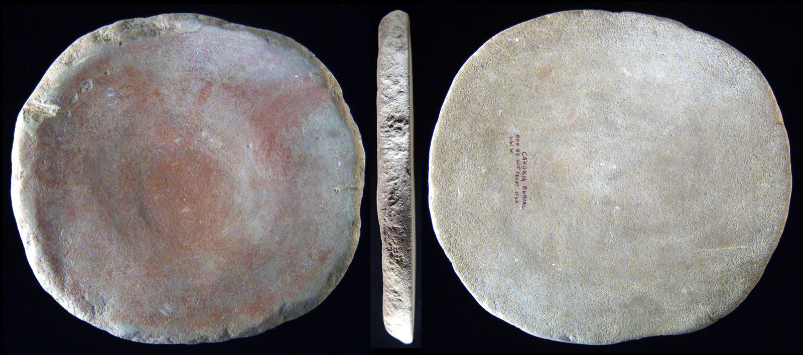 Stone disc palette from the Cahokia Mounds site.