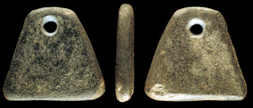 Pebble pendant ground into a triangular shape.