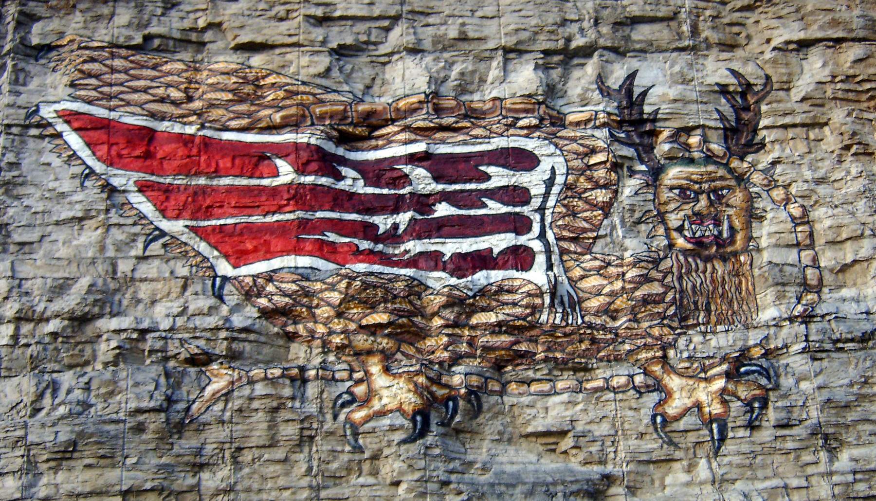 Today's Piasa painting, as it appears on the limestone wall.