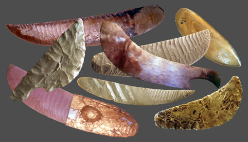Eight examples of Predynastic flint knives from Egypt.