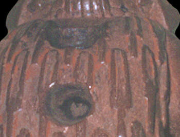 Closeup of pipe holes, "Big Boy" pipe Craig Mound, Spiro.