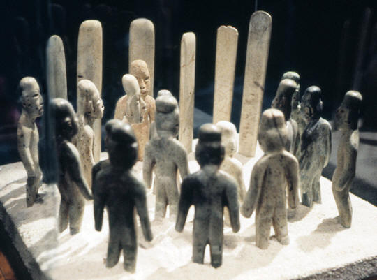 Standing figures and celts from the La Venta site.