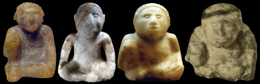 Four different Mississippian culture fluorite statues.