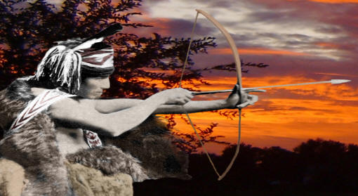Omaha Indian with bow and arrow.