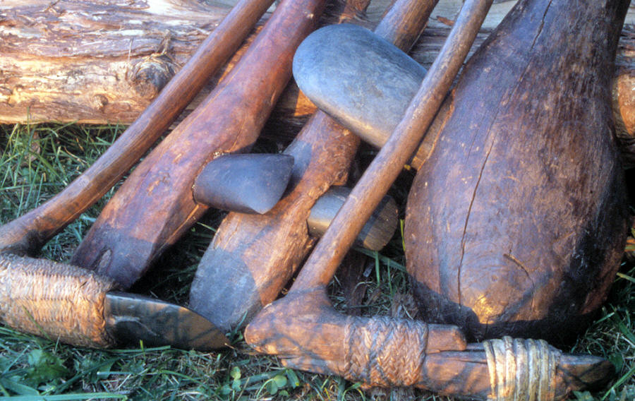 Hafted axes and adzes from New Guinea.