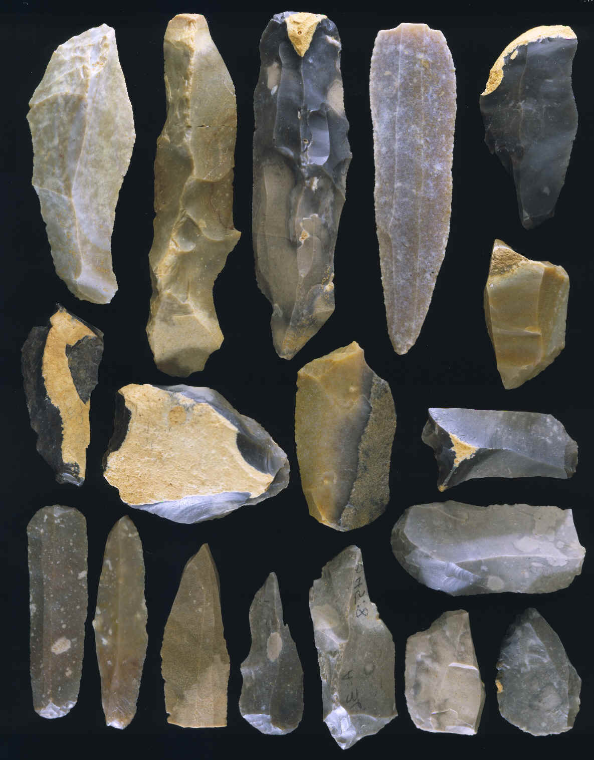 Group of several different Aurignacian tools.
