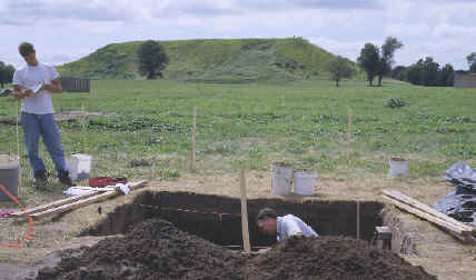 Archaeologists excavating mound 34 at Cahokia.