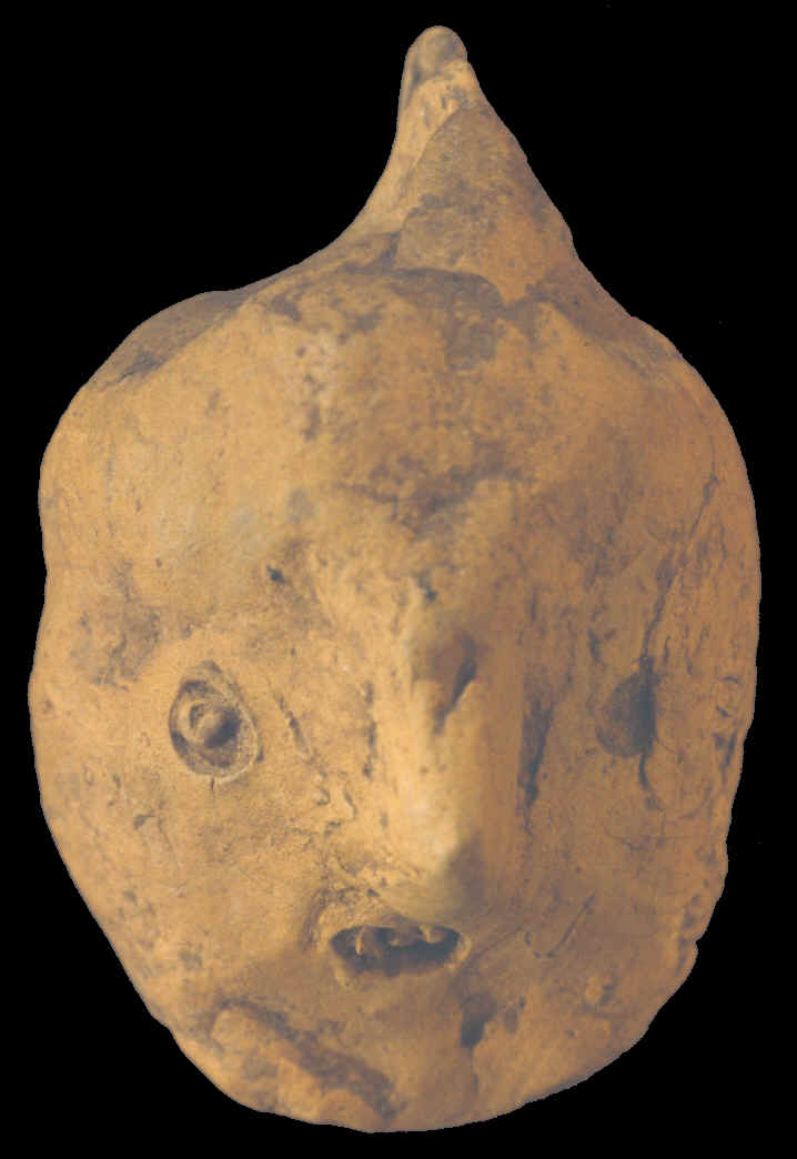 Ceramic human head figure, Mississippian culture.