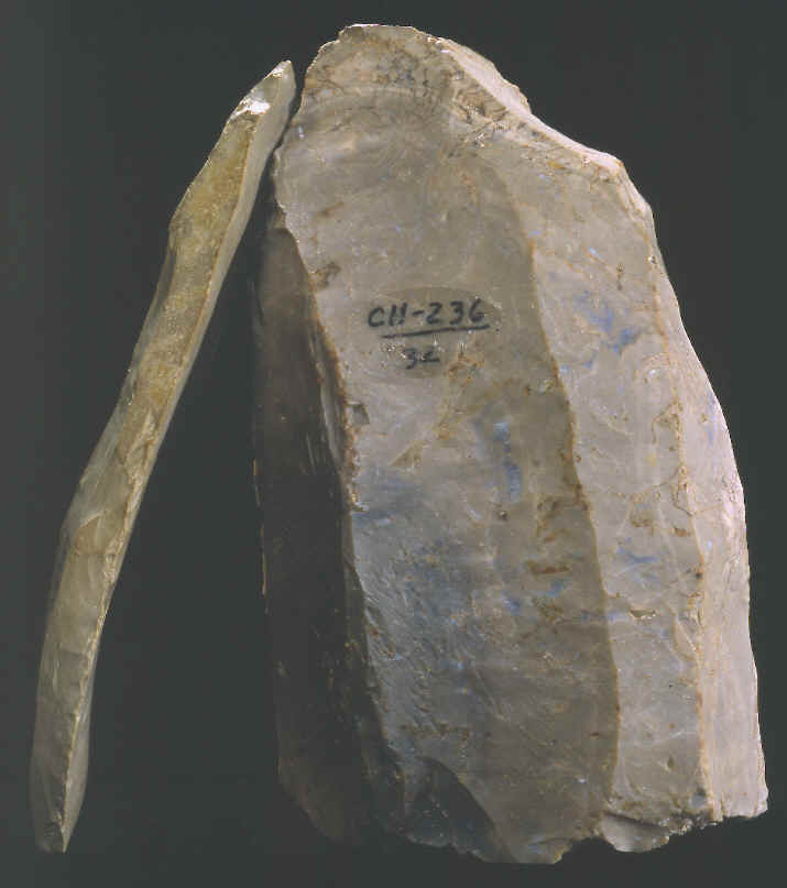 Clovis core and blade from Christian County, Kentucky.