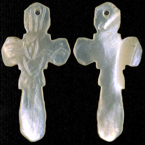 Shell crucifix from San Pedro, California, about A.D. 1800.