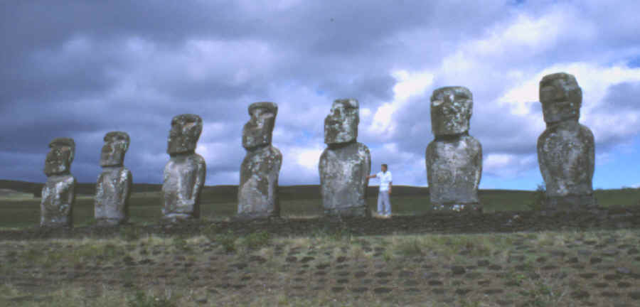 Row of Eeaster Island statues on their platform.