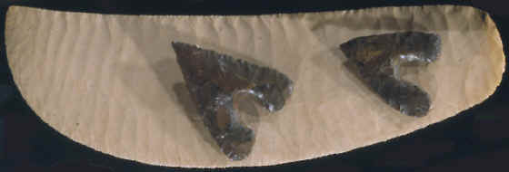 Two Hollow Base points laying on a Gerzean Knife from Egypt.