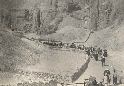 Picture taken in 1903 of tourists in the Valley of the Kings, Egypt.