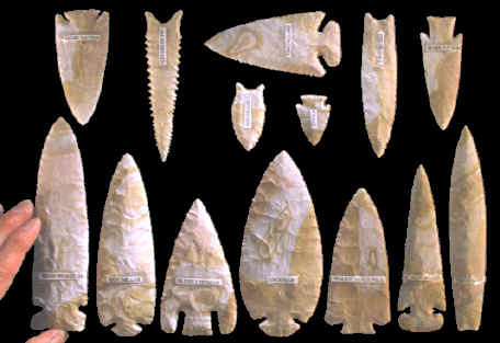 14 modern knapped points by nine different knappers.