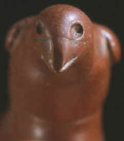 Front view of Hopewell bird effigy pipe.