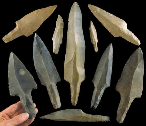 Group of 10 Mayan stemmed blades.