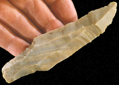 Mayan stemmed blade projectile point.