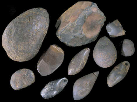 Eleven hematite artifacts from Missouri and Illinois.